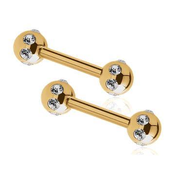 Multi-CZ Gold Nipple Barbells Nipple Barbells 14g - 9/16" long (14mm) Clear