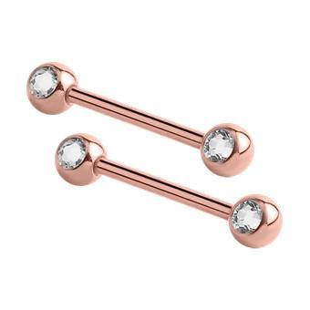 CZ Rose Gold Nipple Barbells Nipple Barbells 14g - 15/32" long (12mm) - 5mm balls Clear