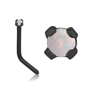 Prong Opal Black L-Bend Nose Stud Nose 18g - 1/4" wearable (6.5mm) White Opal
