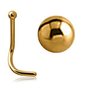 Ball Gold Nostril Screw Nose 20g - 1/4" wearable (6.5mm) Gold