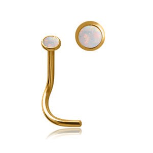 Bezel Opal Gold Nostril Screw Nose 18g - 1/4" wearable (6.5mm) White Opal