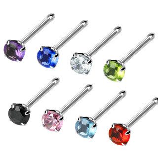 Prong-set 3mm CZ Stainless Nose Bone Nose 20g- 1/4" wearable (6mm) Clear