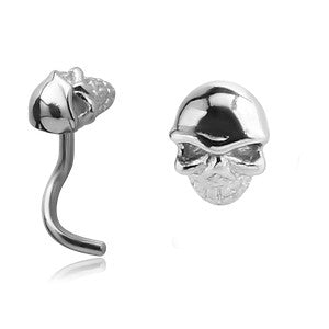 Skull Stainless Nostril Screw Nose 18g - 1/4" wearable (6.5mm) Stainless Steel