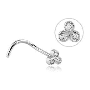 Trinity CZ Bezel Stainless Nostril Screw Nose 20g - 1/4" long (6.5mm) Stainless Steel