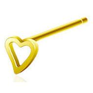Gold Heart Outline Nostril Pin Nose 20g - 1/2" long (12mm) Gold