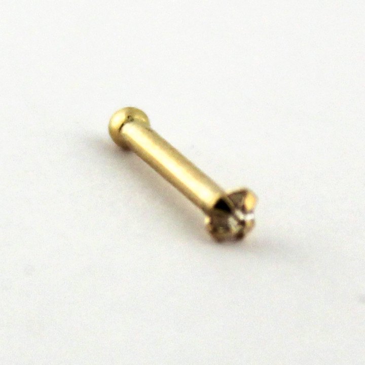 14k Gold Prong CZ Nose Bone Nose 20g - 1/4" wearable (6mm) 1.5mm Clear CZ