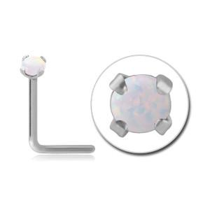 Prong Opal Stainless L-Bend Nose Stud Nose 18g - 1/4" wearable (6.5mm) White Opal