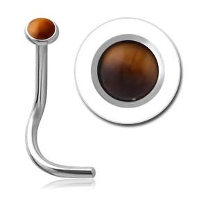 Gemstone Stainless Nostril Screw Nose 18g - 1/4" wearable (6.5mm) Tiger's Eye