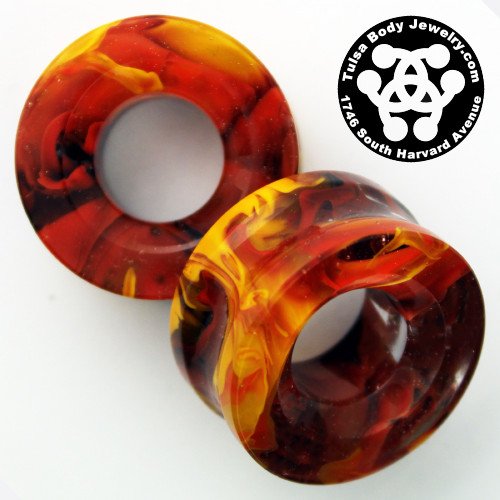 Tangerine & Brown Power Eyes by Gorilla Glass Plugs 1 inch (25mm) Tangerine Brown