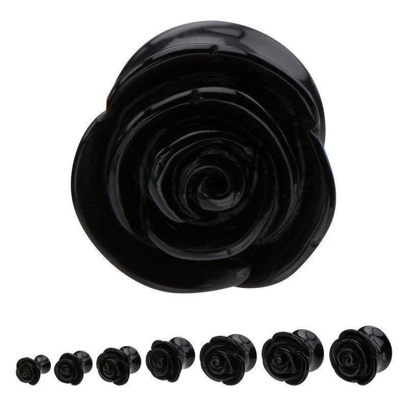 Black Acrylic Rose Plugs Plugs 1/2 inch (12mm) Black