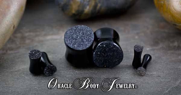 Black Agate Geode Plugs by Oracle Body Jewelry Plugs 6 gauge (4mm) Black Agate