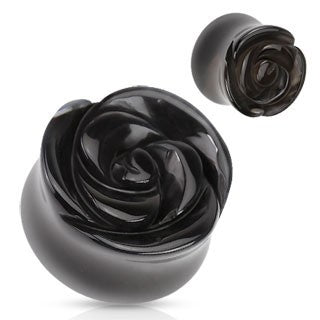 Black Agate Rose Plugs Plugs 0 gauge (8mm) Black Agate