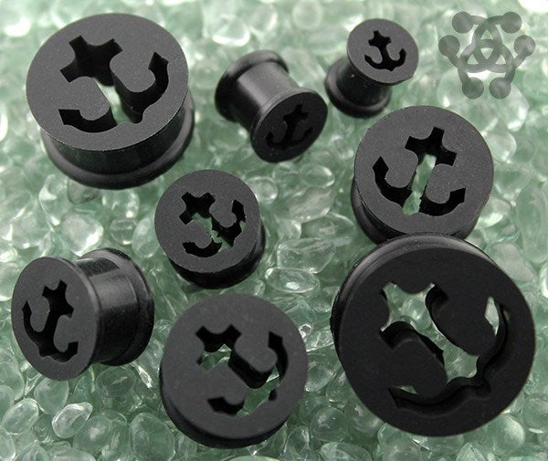 Black Anchor Cutout Silicone Tunnels Plugs 2 gauge (6mm) Black
