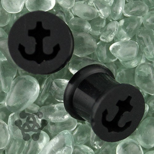 Black Anchor Cutout Silicone Tunnels Plugs  