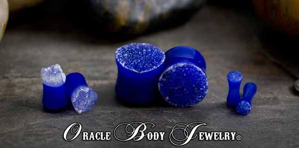 Blue Agate Geode Plugs by Oracle Body Jewelry Plugs 6 gauge (4mm) Blue Agate