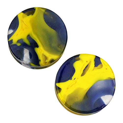 Blue & Yellow Power Plugs by Gorilla Glass Plugs 00 gauge (10mm) Blue Yellow
