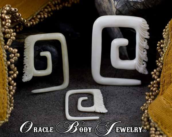 Bone Square Temple Spirals by Oracle Body Jewelry Plugs 2 gauge (6mm) Bone