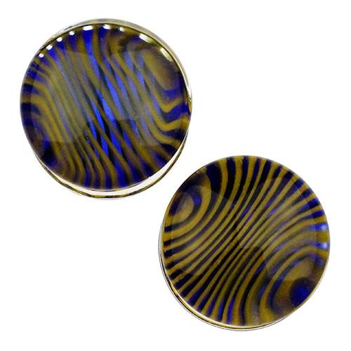 Cobalt & Yellow Tiger Stripe Plugs by Gorilla Glass Plugs 2 gauge (6mm) Blue & Yellow