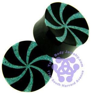 Concave Horn Plugs with Crushed Turquoise Inlay Plugs  