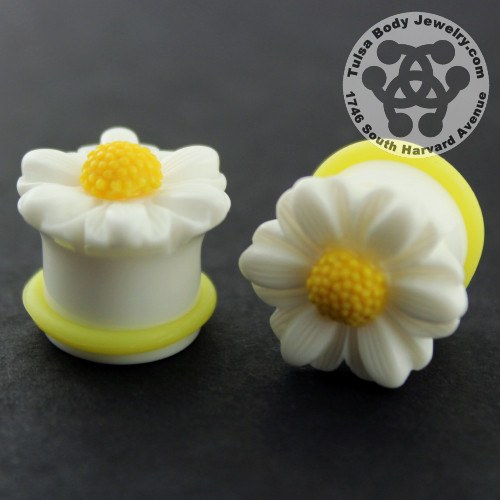 Daisy Flower Plugs Plugs 6 gauge (4mm) White