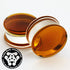 Amber Double Flare Glass Plugs Stretched Lobes 4 gauge (5mm) Amber