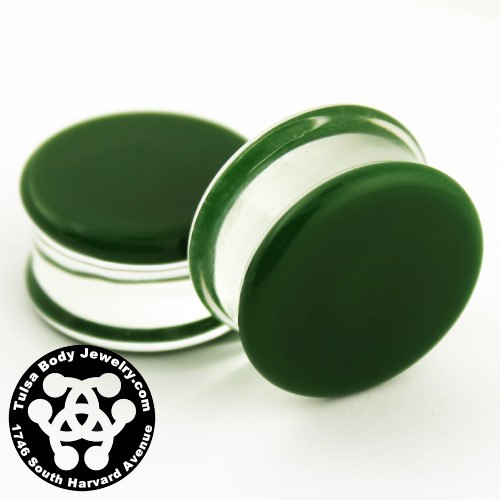 Green Double Flare Plugs by Glasswear Studios Plugs 6 gauge (4mm) Green