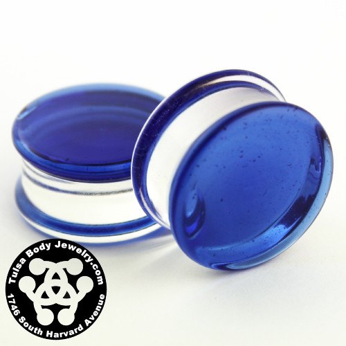 Light Blue Double Flare Plugs by Glasswear Studios Plugs 4 gauge (5mm) Light Blue