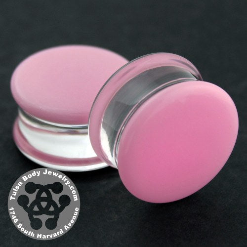 Pink Double Flare Plugs by Glasswear Studios Plugs 4 gauge (5mm) Pink