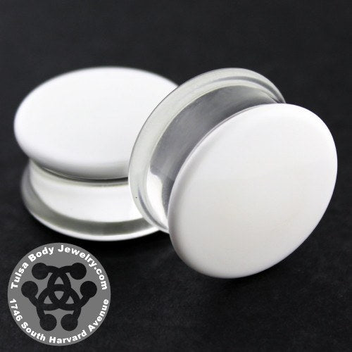 White Double Flare Plugs by Glasswear Studios Plugs 4 gauge (5mm) White