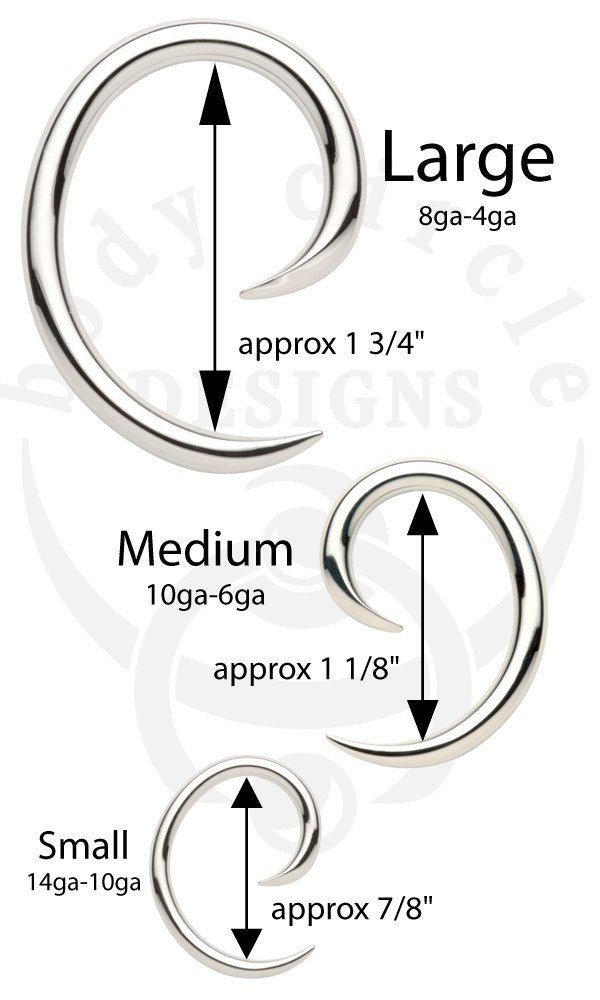 Ear Spirals by Body Circle Designs Plugs 6 gauge - medium Stainless Steel