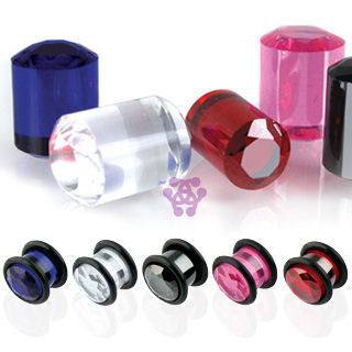 Faceted Straight Glass Plugs Plugs 8 gauge (3mm) Black