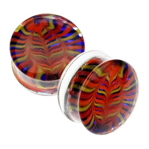 Fire Feather Plugs by Gorilla Glass Plugs 2 gauge (6mm) Fire