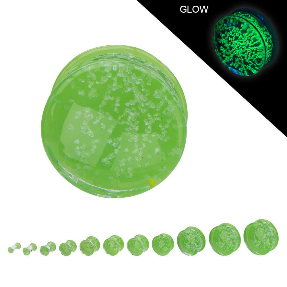 Green Glow-in-the-Dark Glass Plugs Plugs 9/16 inch (14mm) Glow Green