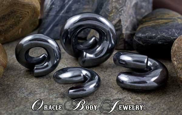 Hematite Coils by Oracle Body Jewelry Plugs 1/2 inch (12.5mm) Hematite