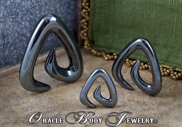 Hematite Trinity Spirals by Oracle Body Jewelry Plugs 6 gauge (4mm) Hematite