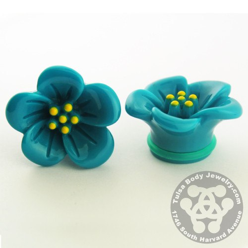 Hibiscus Flower Plugs Plugs 1/2 inch (12.5mm) Teal