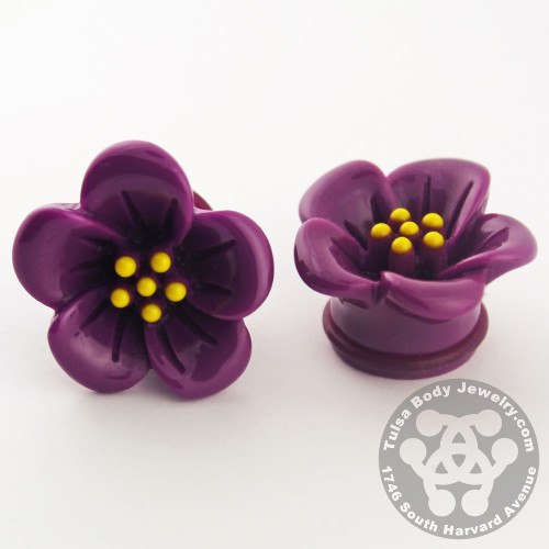 Hibiscus Flower Plugs Plugs 1/2 inch (12.5mm) Purple