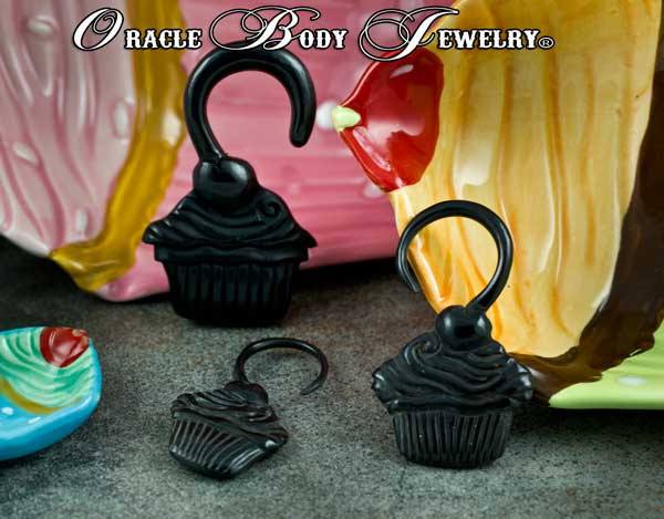 Horn Cupcake Hangers by Oracle Body Jewelry Plugs 8 gauge (3mm) Black Horn