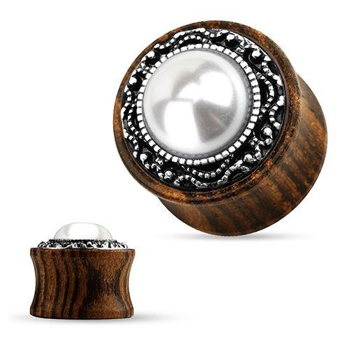 Imitation Pearl & Wood Plugs Plugs 2 gauge (6mm) Wood