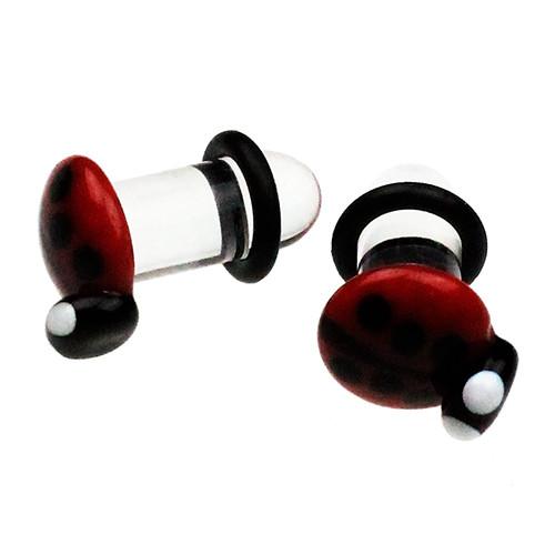 Ladybug Plugs by Glasswear Studios Plugs 6 gauge (4mm) Red
