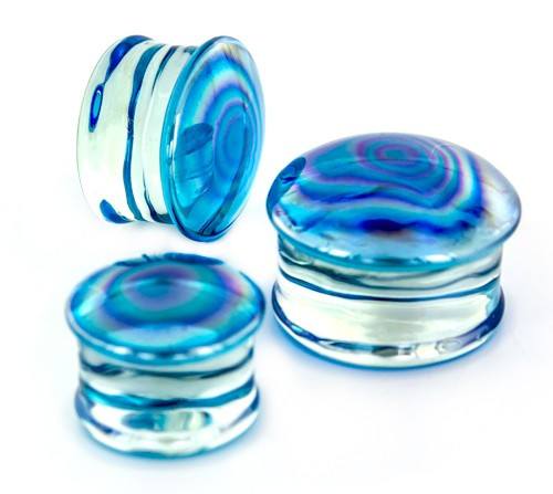 Light Blue Oil Slick Glass Plugs Plugs  