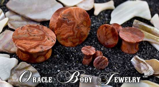 Mayan Flared Crazy Lace Agate Plugs by Oracle Body Jewelry