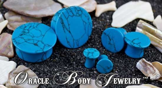 Turquoise Mayan Plugs by Oracle Body Jewelry Plugs 2 gauge (6mm) Turquoise