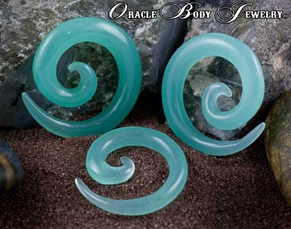 Mint Opalite Spirals by Oracle Body Jewelry Plugs 2 gauge (6.5mm) Mint Opalite