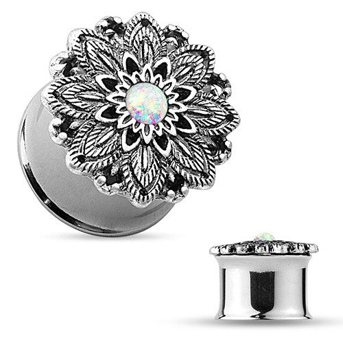 Opal Sparkle Lotus Flower Plugs Plugs 2 gauge (6mm) Stainless Steel