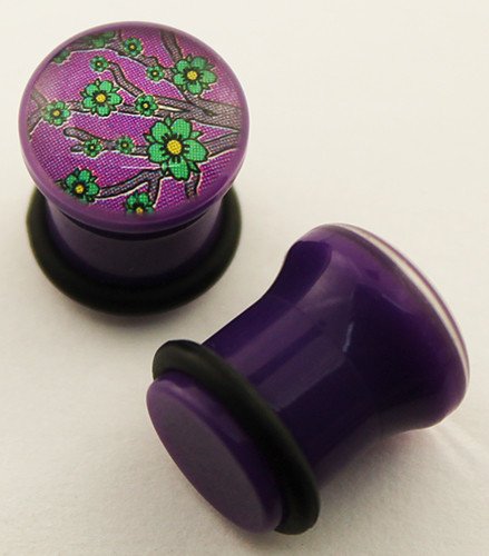Purple Cherry Blossom Plugs Plugs 0 gauge (8mm) Purple