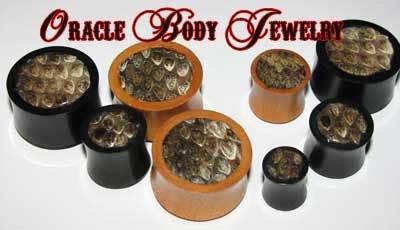 Rattlesnake Skin Plugs by Oracle Body Jewelry Plugs 00 gauge (9.5mm) Saba Wood (Brown)