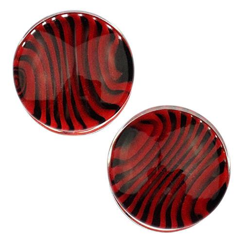 Red & Black Tiger Stripe Plugs by Gorilla Glass Plugs 0 gauge (8mm) Red & Black