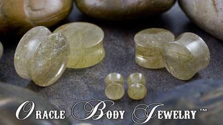 Rutilated Quartz Plugs by Oracle Body Jewelry Plugs 8 gauge (3mm) Rutilated Quartz