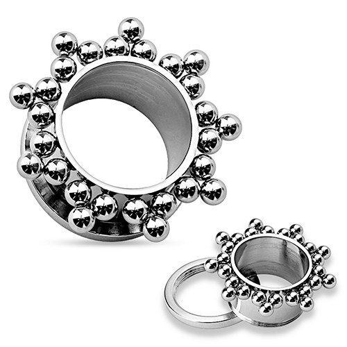 Ball Cluster Screw-On Tunnels Plugs 00 gauge (10mm) Stainless Steel